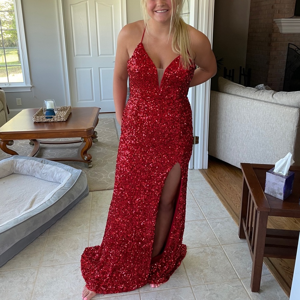 RED SEQUIN PROM DRESS